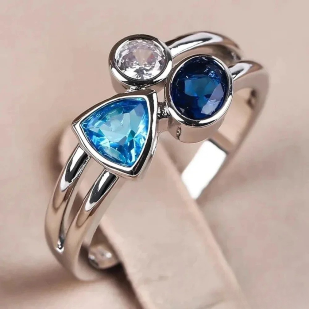 Vintage Bague en Cristal Bleu