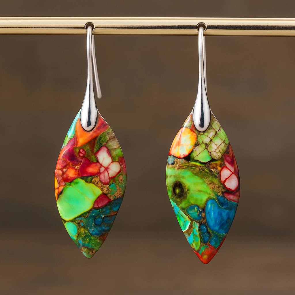 Collier Pendentif en Pierre Multicolore en Or et Argent