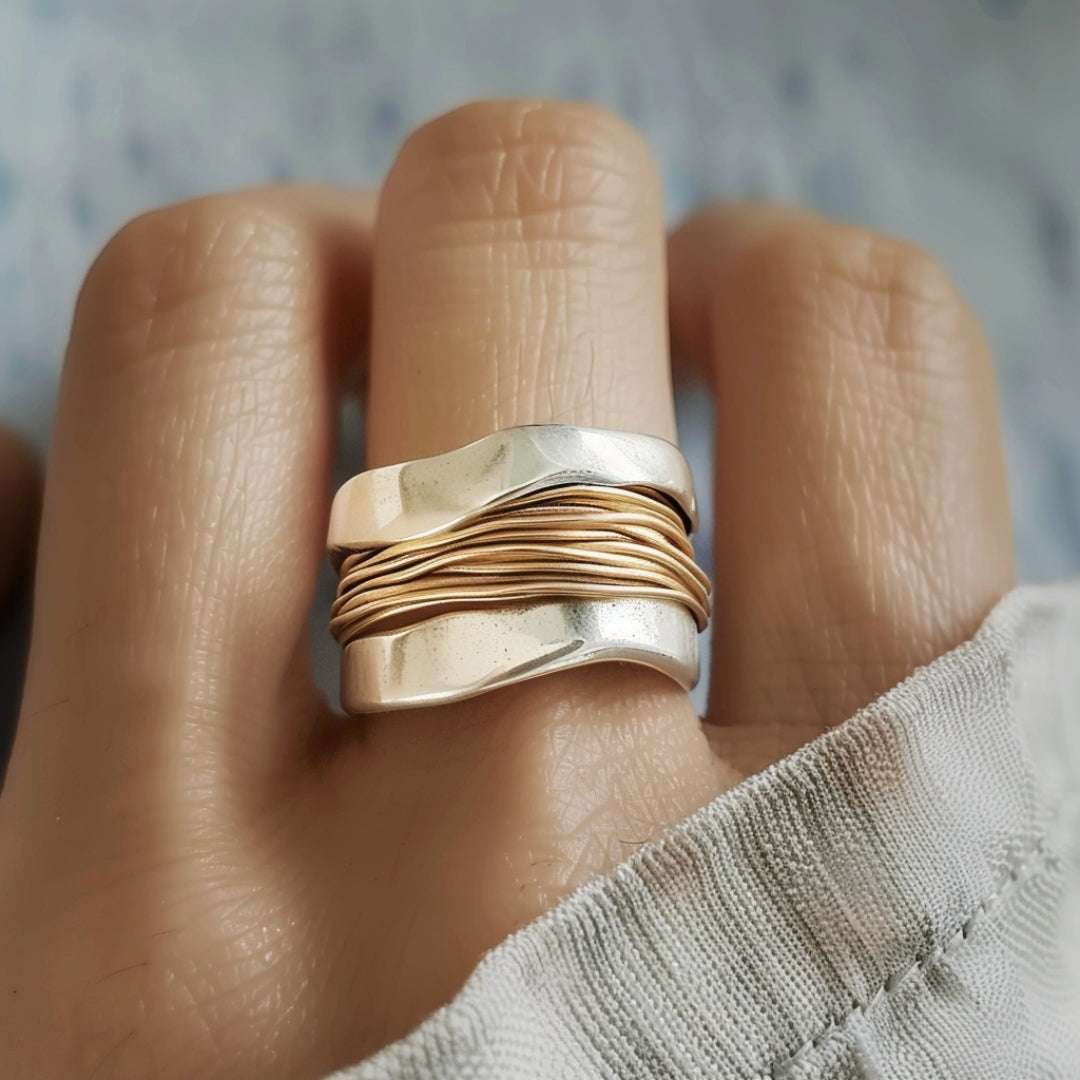 Anneau En Fil D'argent et D'or