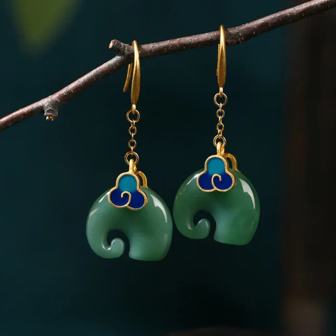 Boucles d'oreilles Rétro Éléphant Vert