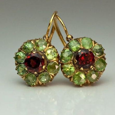 Boucles d'oreilles rétro en cristal vert et rouge