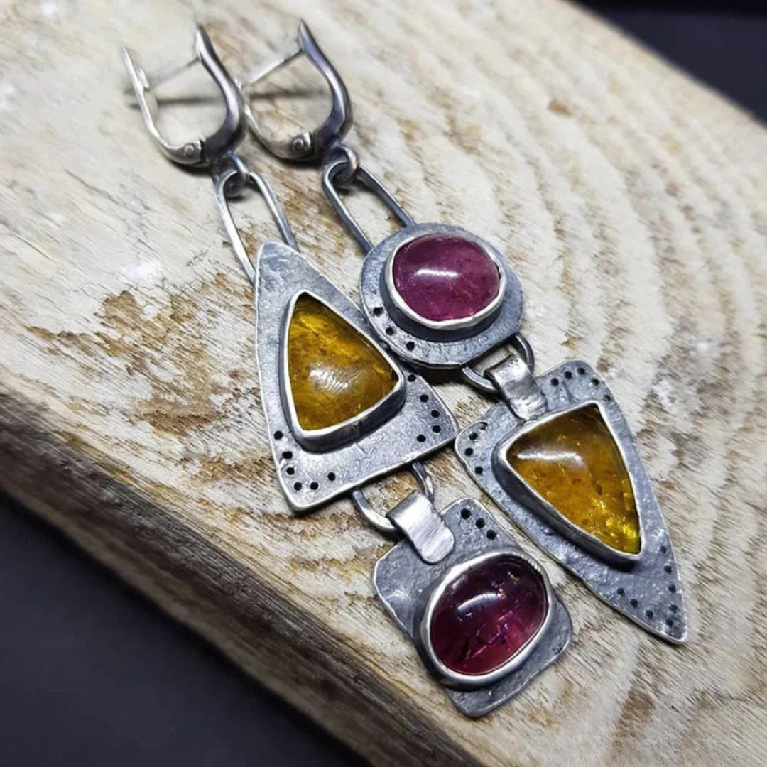 Boucles d'oreilles triangulaires rétro à motif géométrique