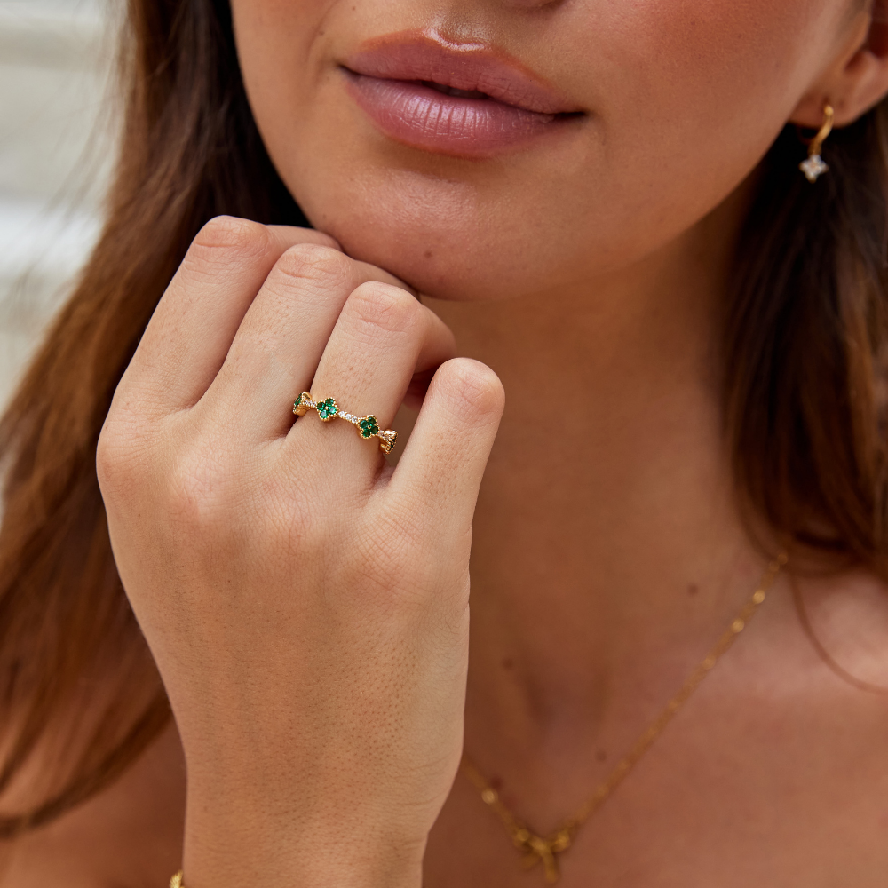 Chance - Bague en cristal en forme de trèfle