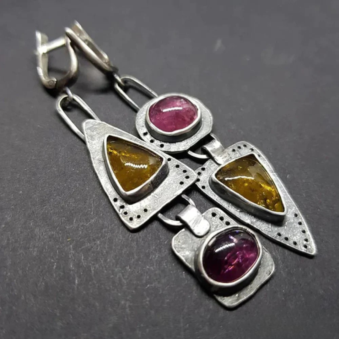 Boucles d'oreilles triangulaires rétro à motif géométrique