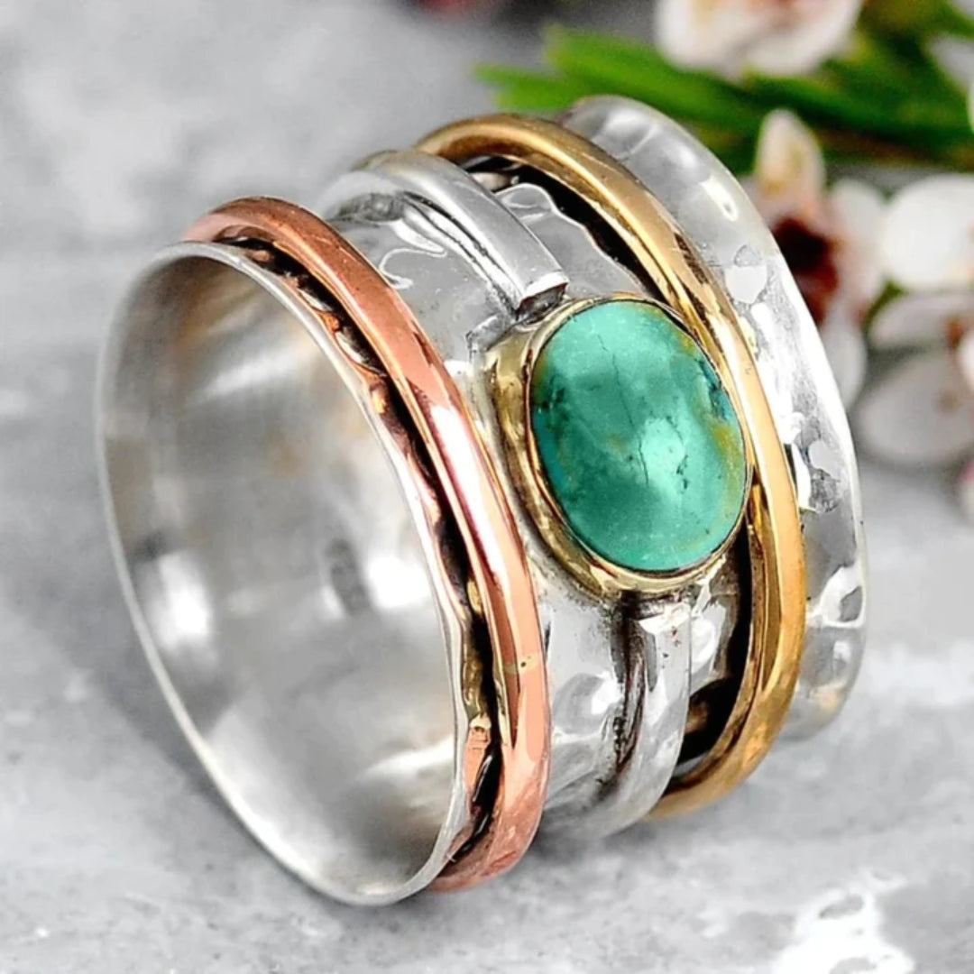 Coco - Bague Vintage en Turquoise avec Or et Argent