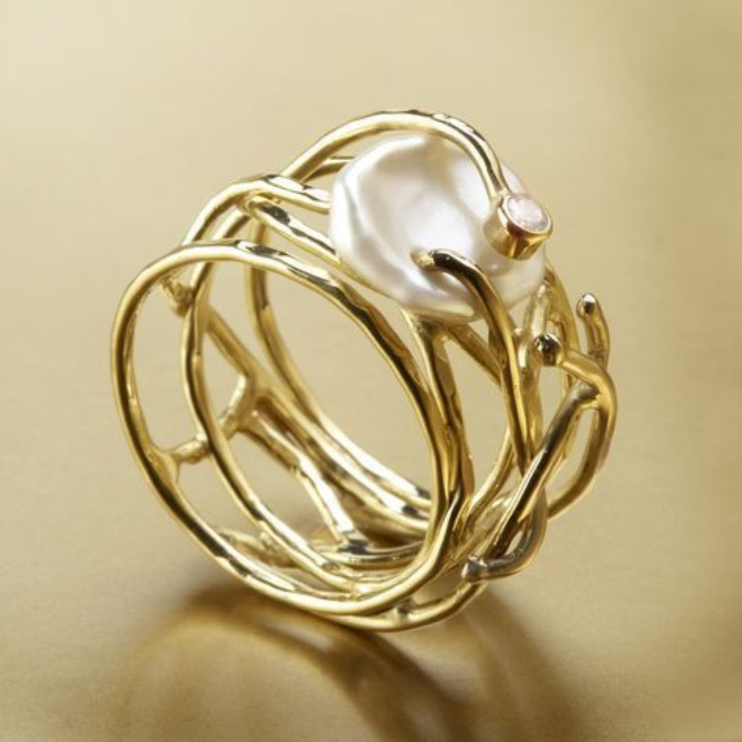 Samira - Élégante Bague en Or avec Perles