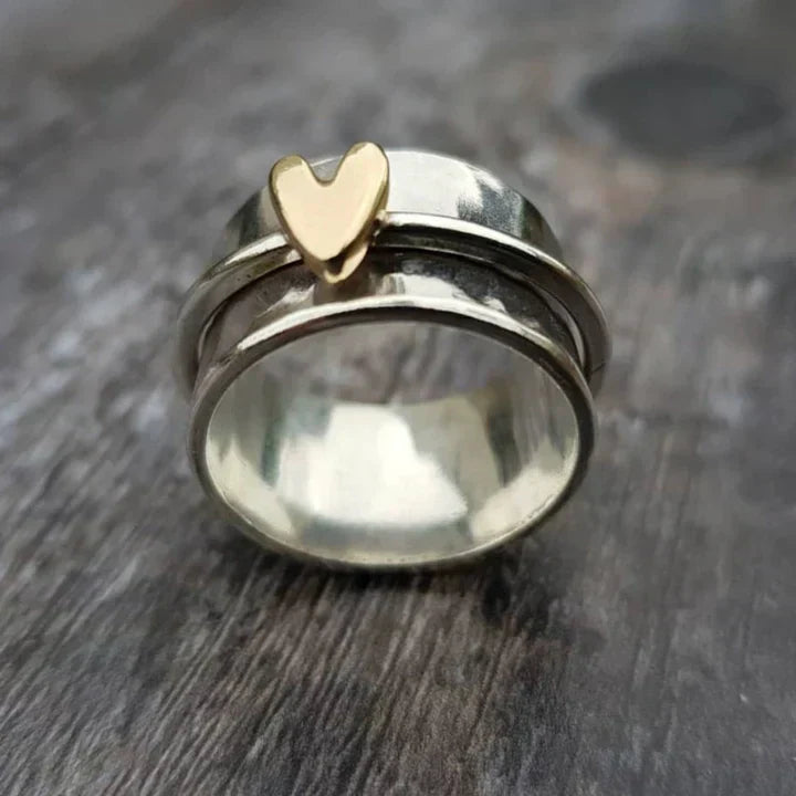 Vintage Argent Dangle Cœur Bague