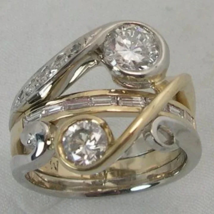 Bague vintage en argent et or avec cristal irrégulier