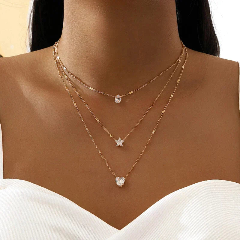 Triple Pendentif en Zirconia Doré