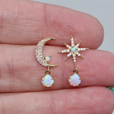 Créoles Lune & Étoile en Opale et Or