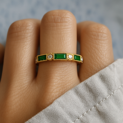 Anneau en Or avec Zirconia Vert Incrusté