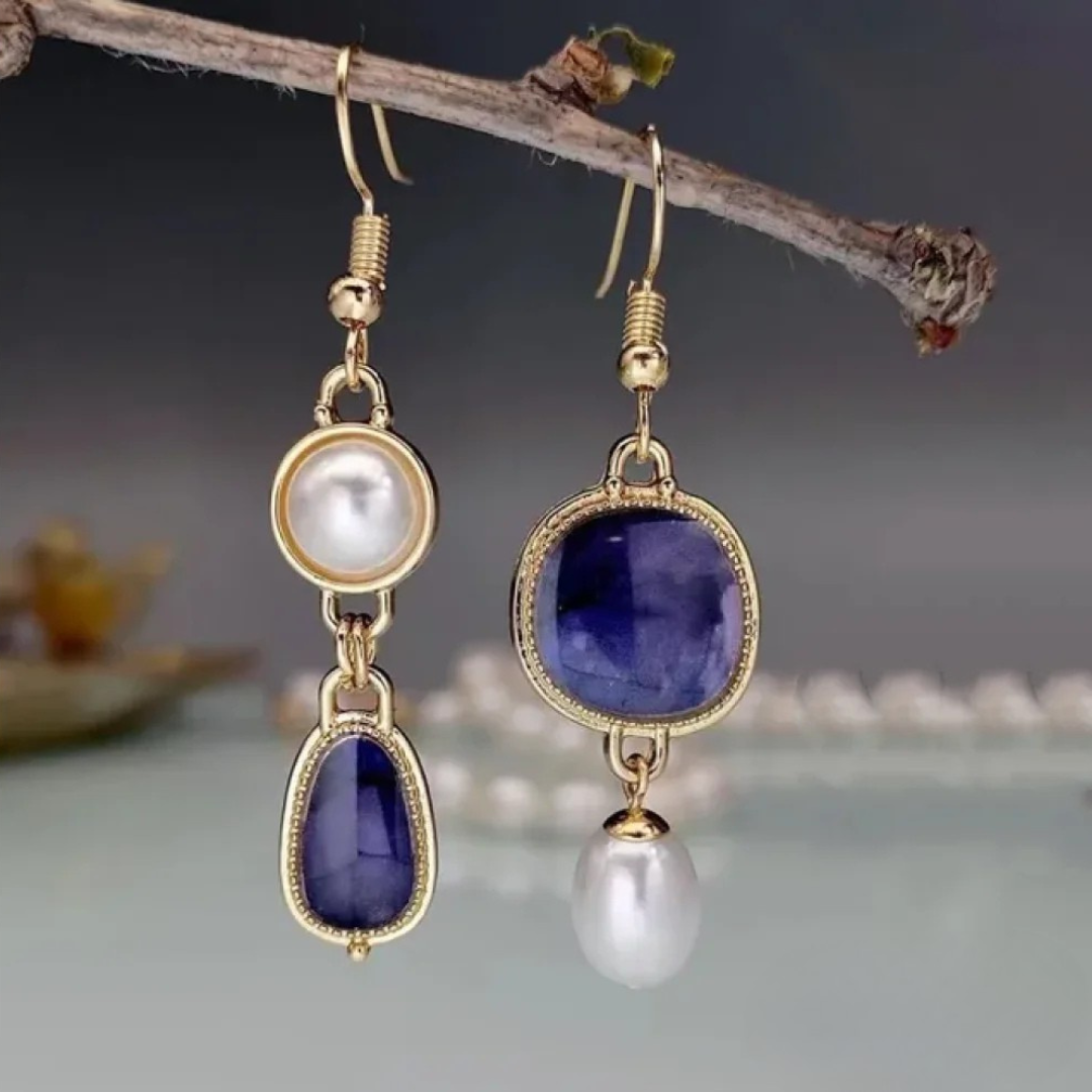 Éternelles Boucles d'Oreilles en Perles de Pierre Bleue