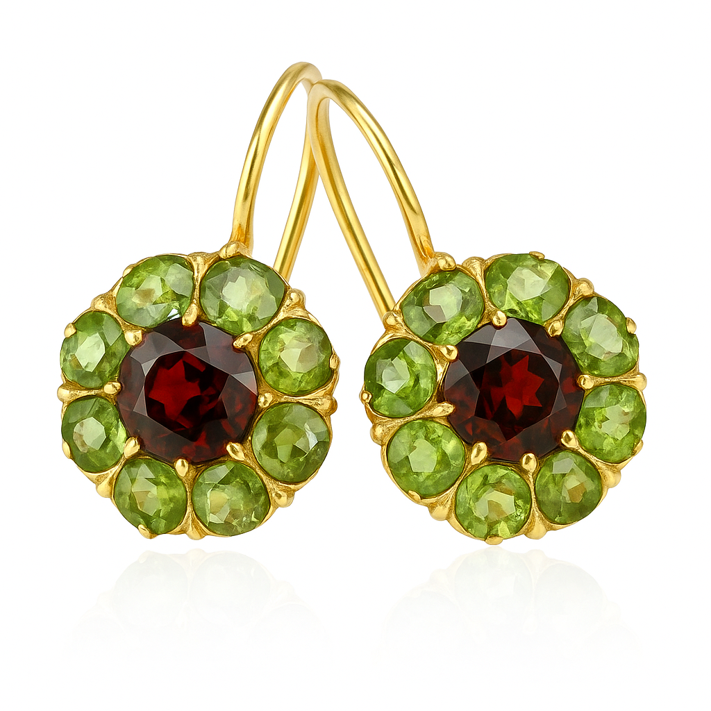 Boucles d'oreilles rétro en cristal vert et rouge