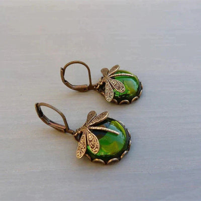 Boucles d'oreilles en Or Antique en forme de Libellule