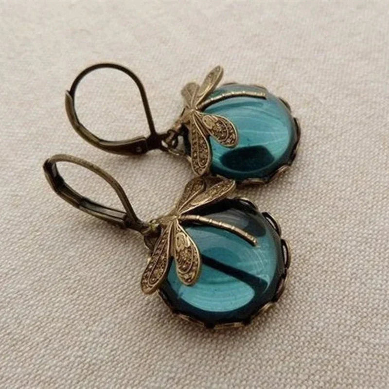 Boucles d'oreilles en Or Antique en forme de Libellule