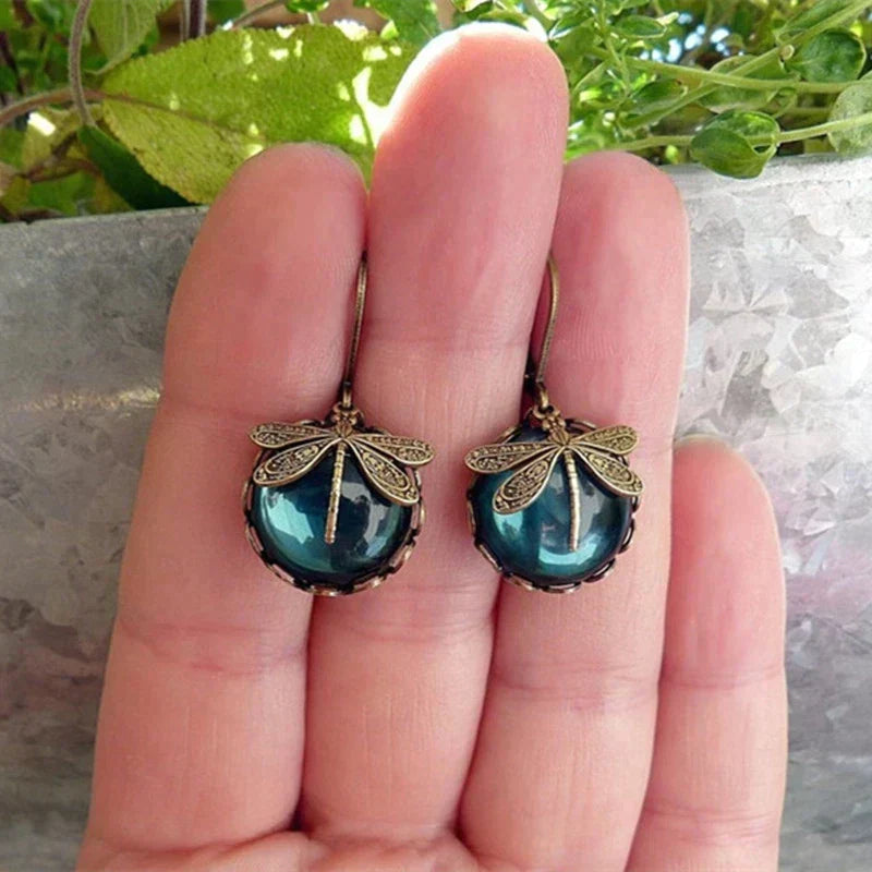 Boucles d'oreilles en Or Antique en forme de Libellule
