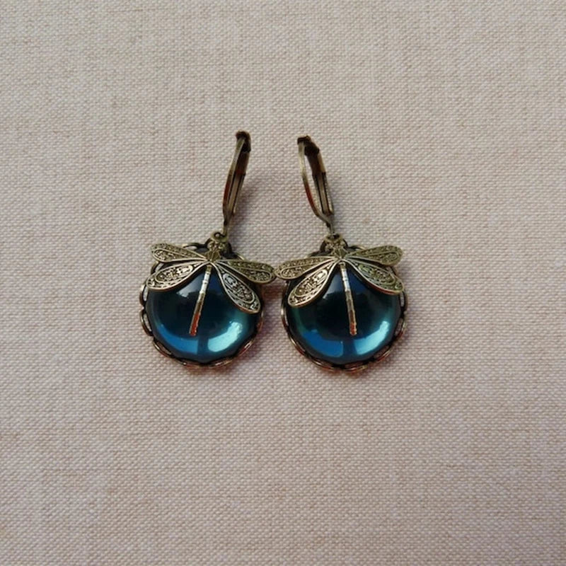 Boucles d'oreilles en Or Antique en forme de Libellule