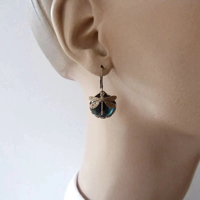 Boucles d'oreilles en Or Antique en forme de Libellule