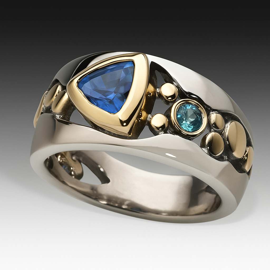 Anneau Rétro en Cristal Bleu