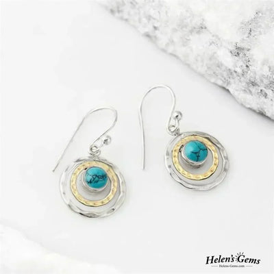 Boucles d'oreilles Boho Saturne en Turquoise et Or