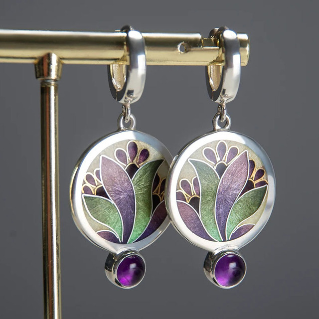 Boucles d'oreilles Boho en cristal mauve