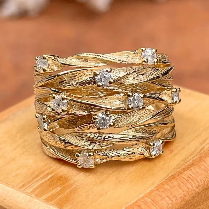 Bague Boho en Or ornée de Zirconia