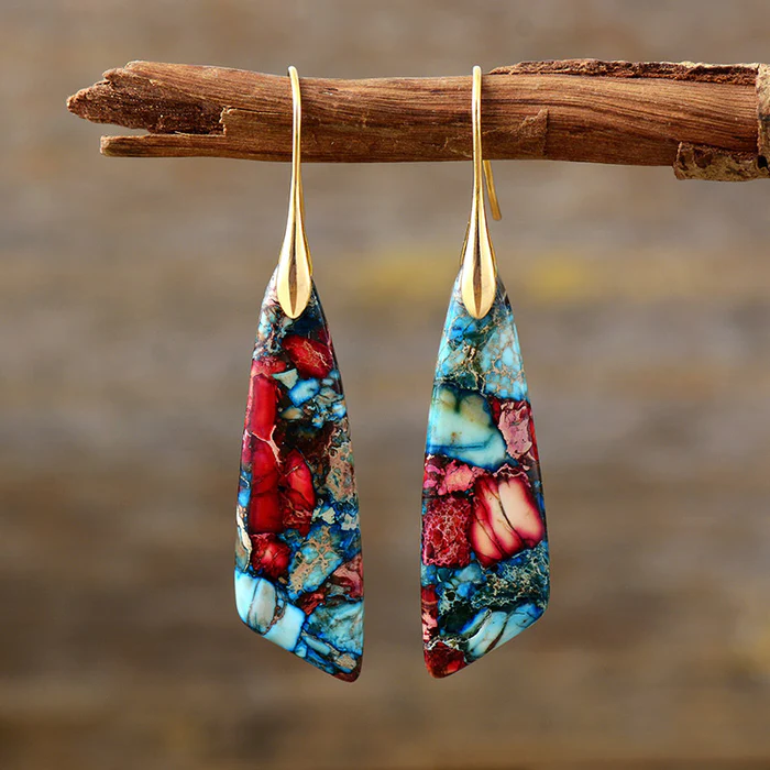Boucles d'oreilles rétro en pierres colorées