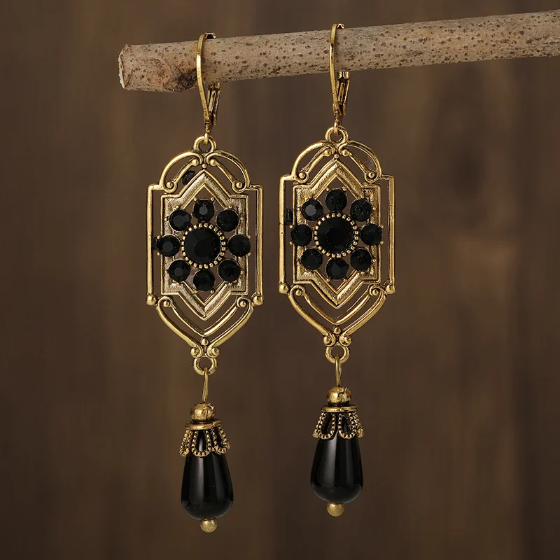 Charm - Boucles d'oreilles vintage en cristal noir