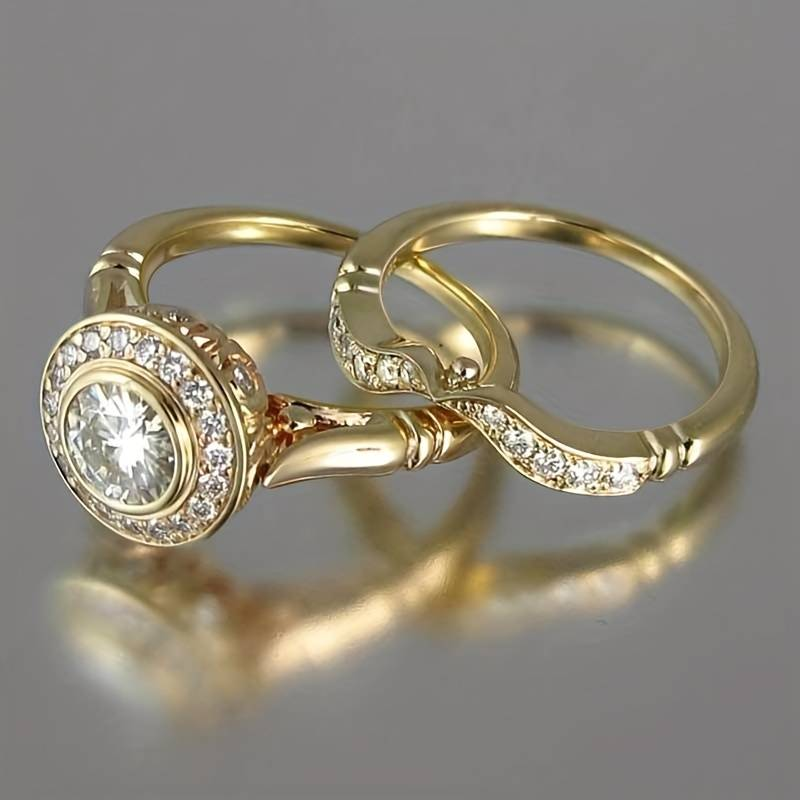 Set de Bagues Rétro en Or avec Zirconia