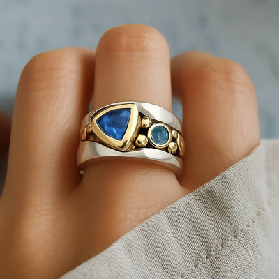 Unique Bague Vintage en Cristal Bleu