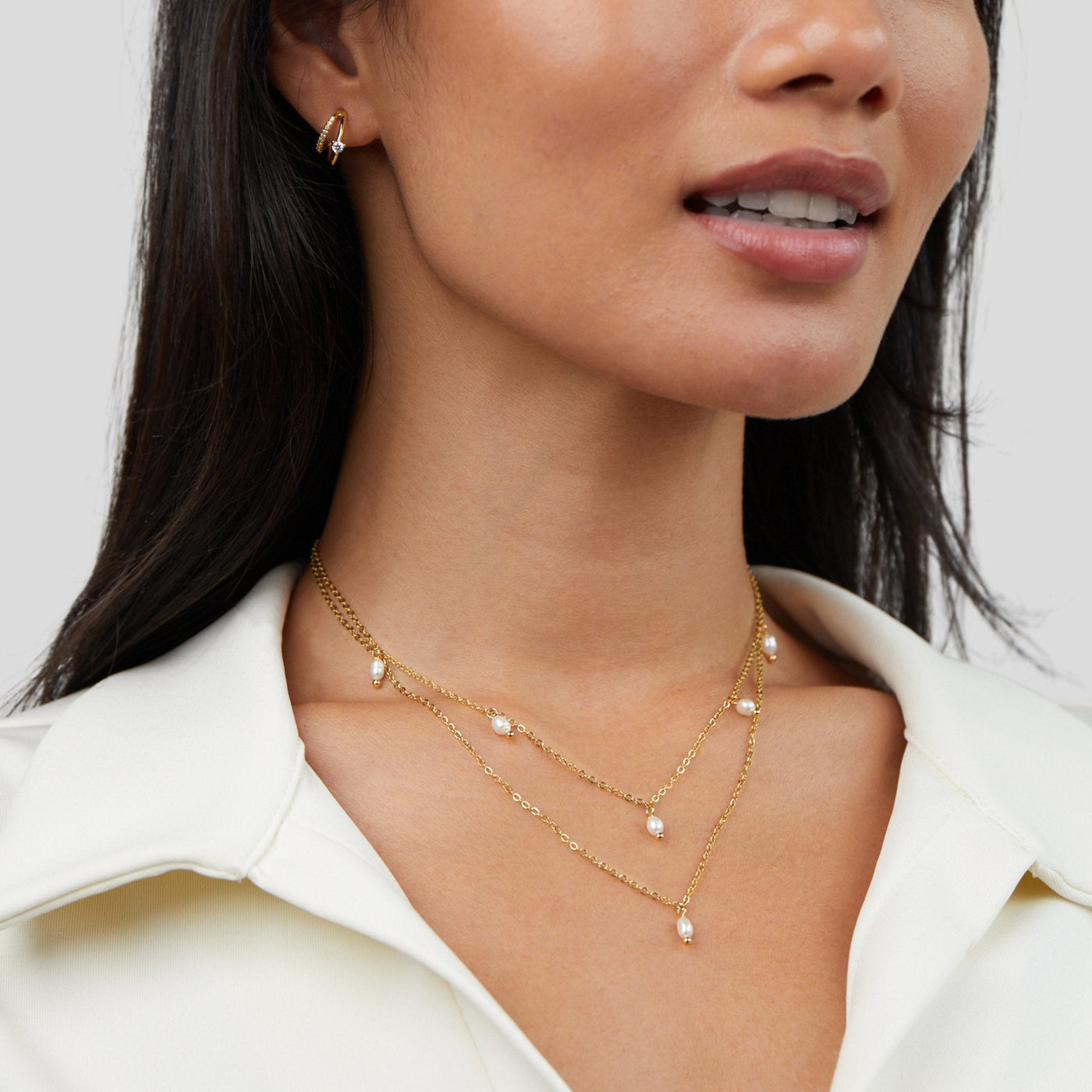 Collier superposé avec goutte de perle Kay