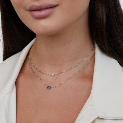 Collier en Argent Superposé avec Étoile & Perle